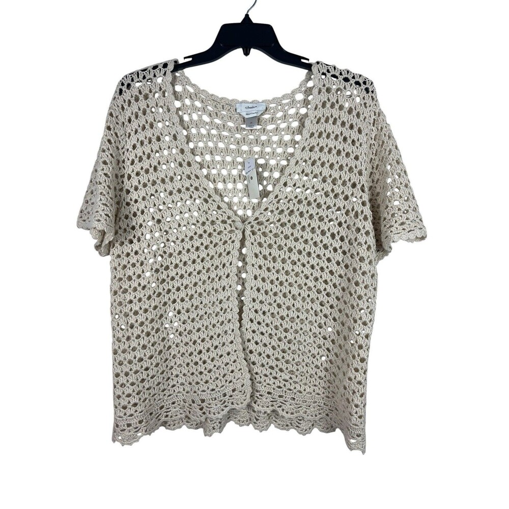 VTG CJ Bank Beige Open Knit Hand Crochet 2X Top NWT Beachy Coastal READ